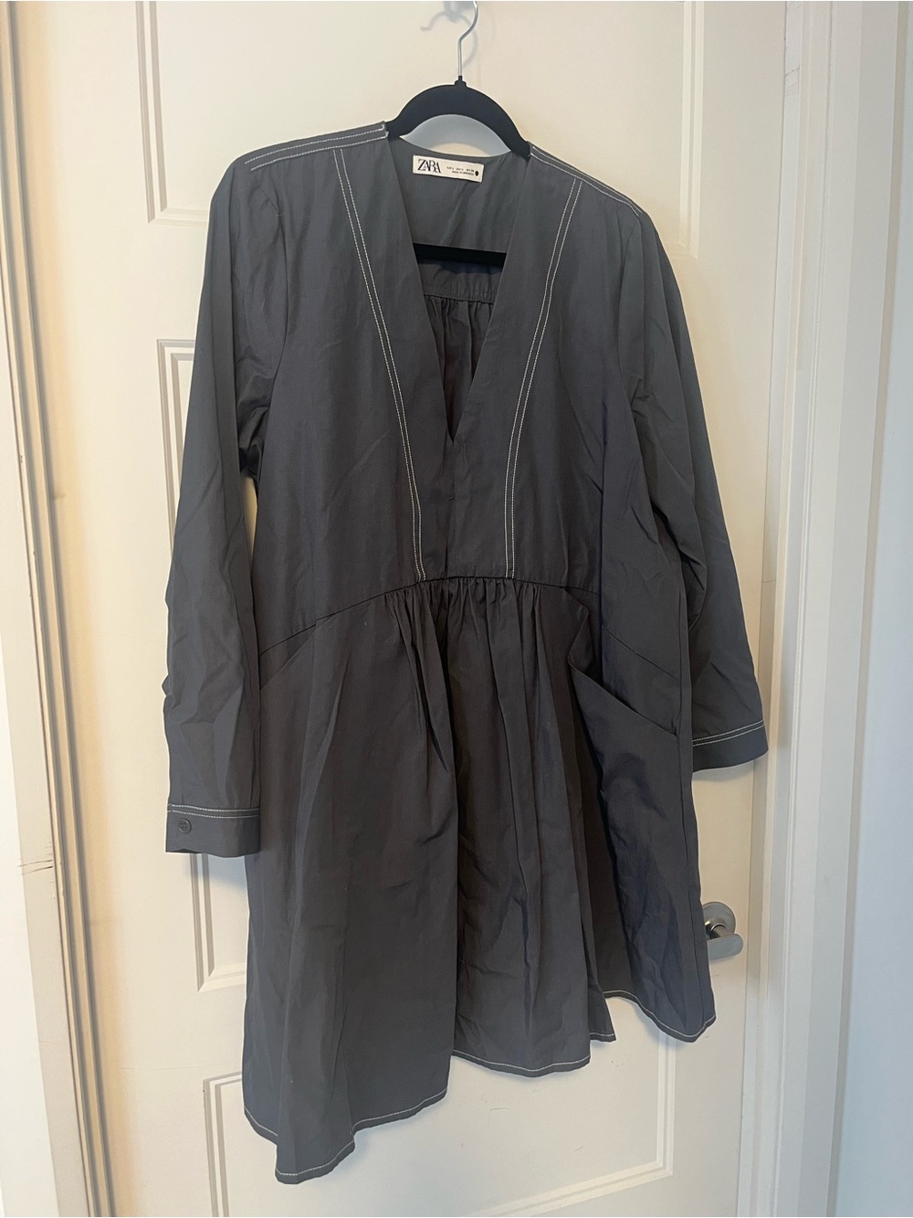 Zara Charcoal Mini Dress with White Topstitching